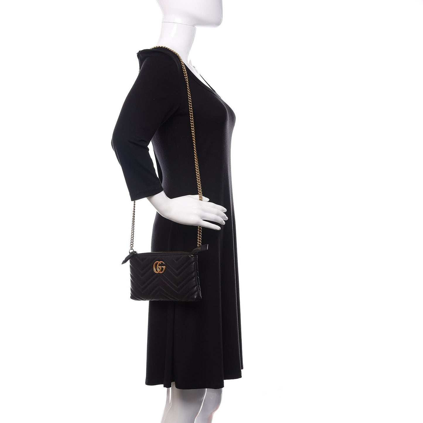 Calfskin Matelasse Mini GG Marmont Chain Bag Black
