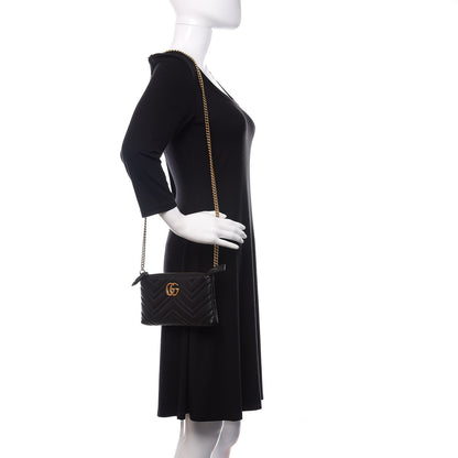 Gucci Calfskin Matelasse Mini GG Marmont Chain Bag Black 2 of 11