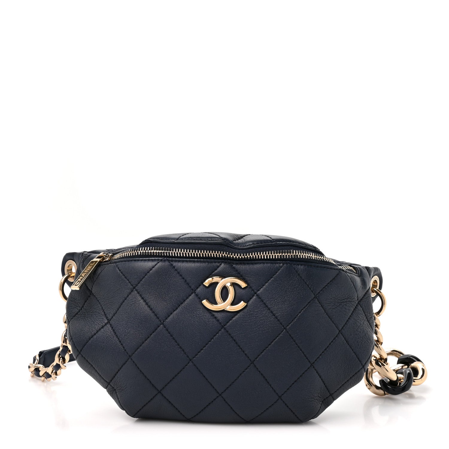 Chanel Calfskin Enamel Quilted Waist Bag Navy 1 of 10