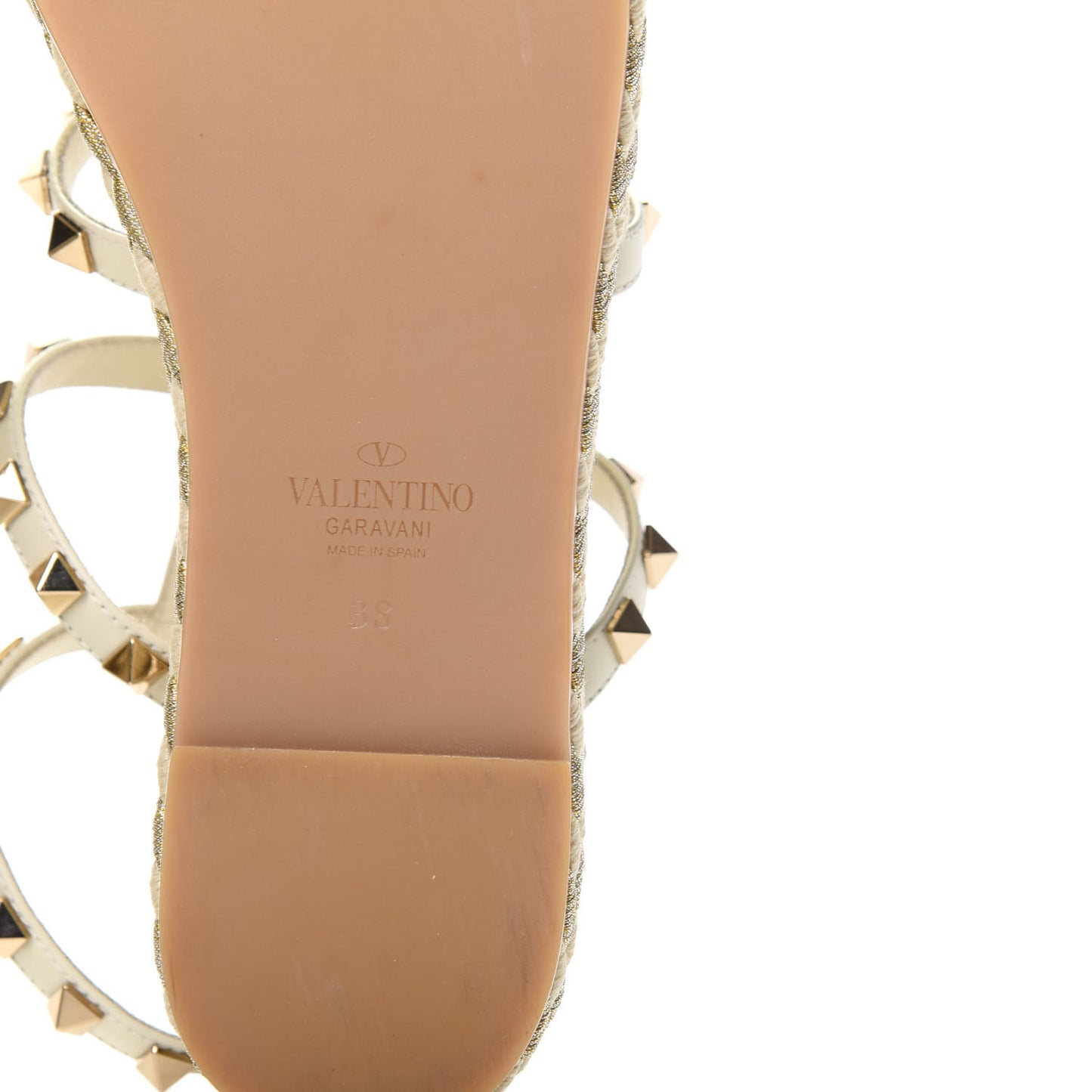 Calfskin Rockstud Ankle Strap Torchon Espadrille Caged 30/55mm Sandals 38 Light Ivory