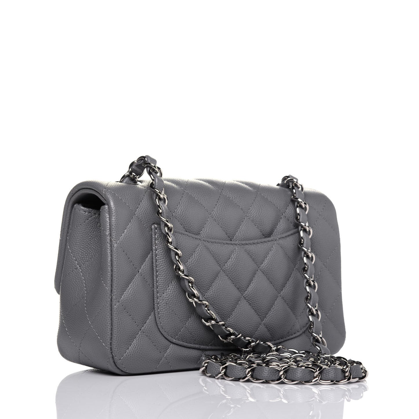 Caviar Quilted Mini Rectangular Flap Grey
