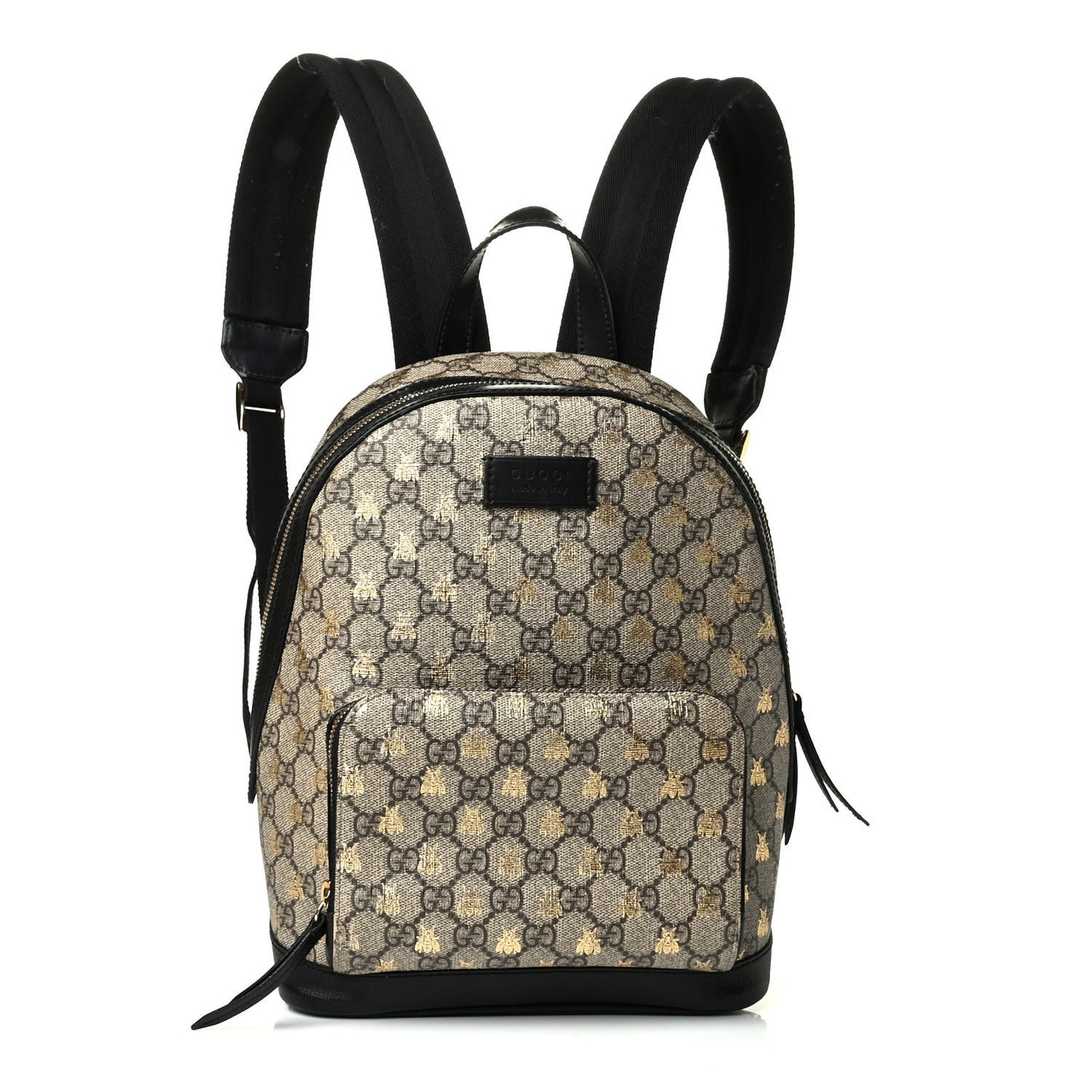GG Supreme Monogram Bees Print Small Day Backpack Beige Oro Black