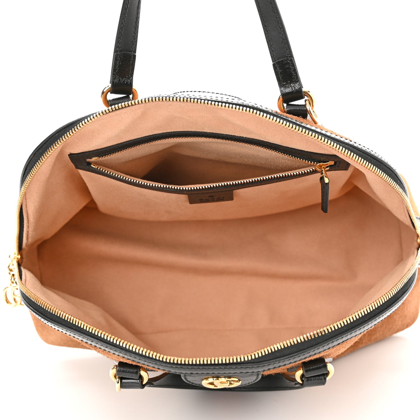 Suede Patent Web Medium Ophidia Top Handle Dome Bag Nocciola Black
