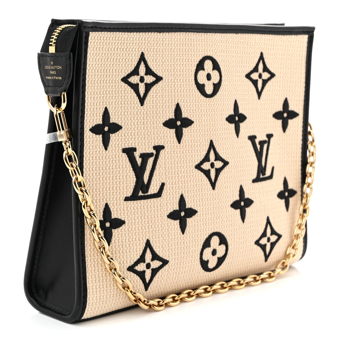 Raffia Calfskin Monogram Toiletry Pouch 26 On Chain Beige Black
