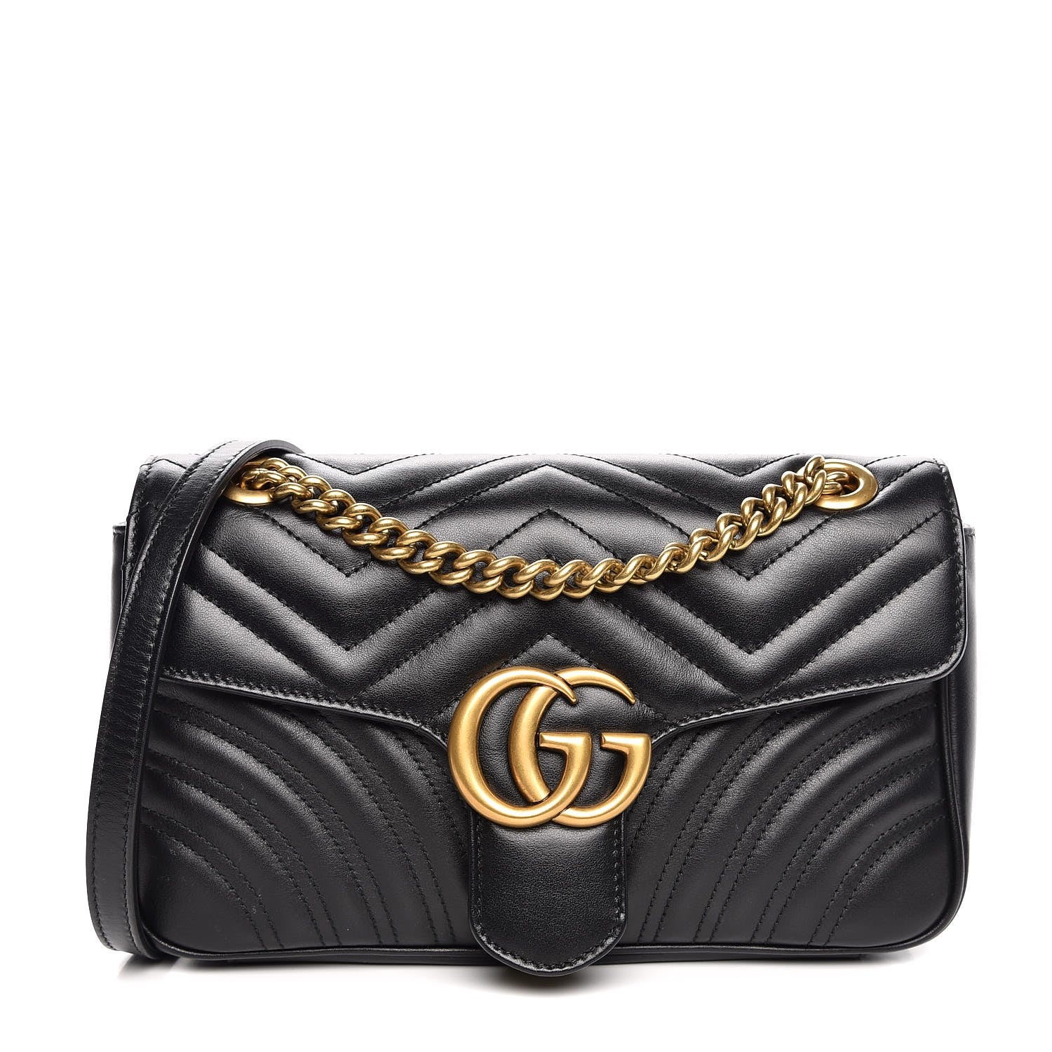 Gucci Calfskin Matelasse Small GG Marmont Shoulder Bag Black 1 of 7