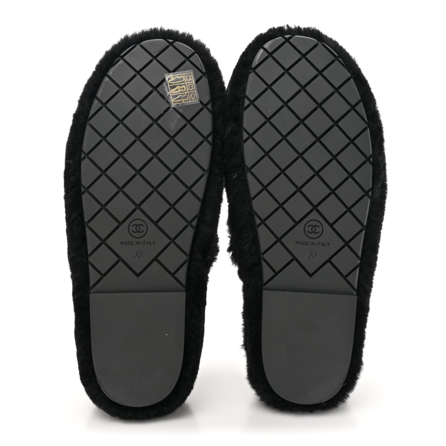 Shearling CC Flat Mules 38 Black