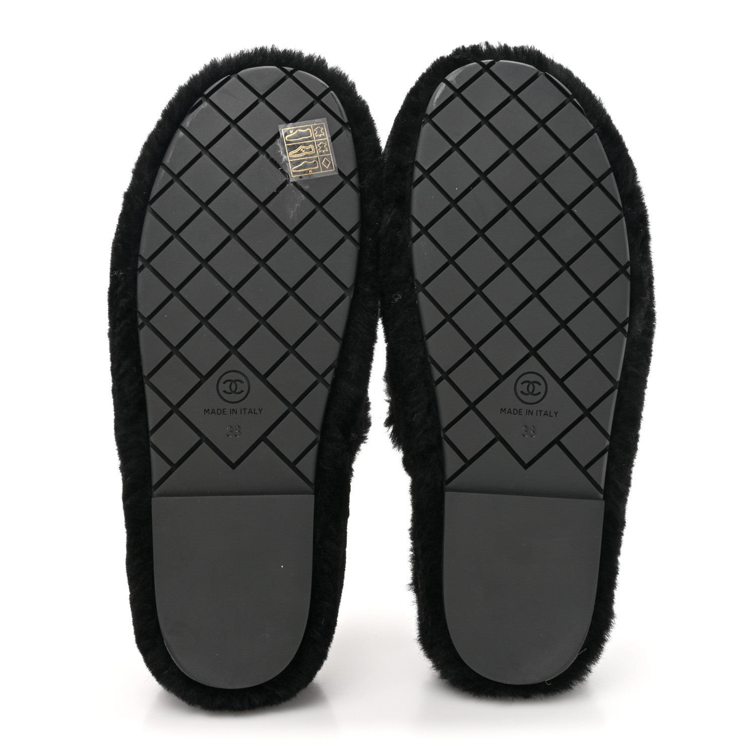 Chanel Shearling CC Flat Mules 38 Black 5 of 15