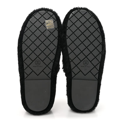 Chanel Shearling CC Flat Mules 38 Black 5 of 15