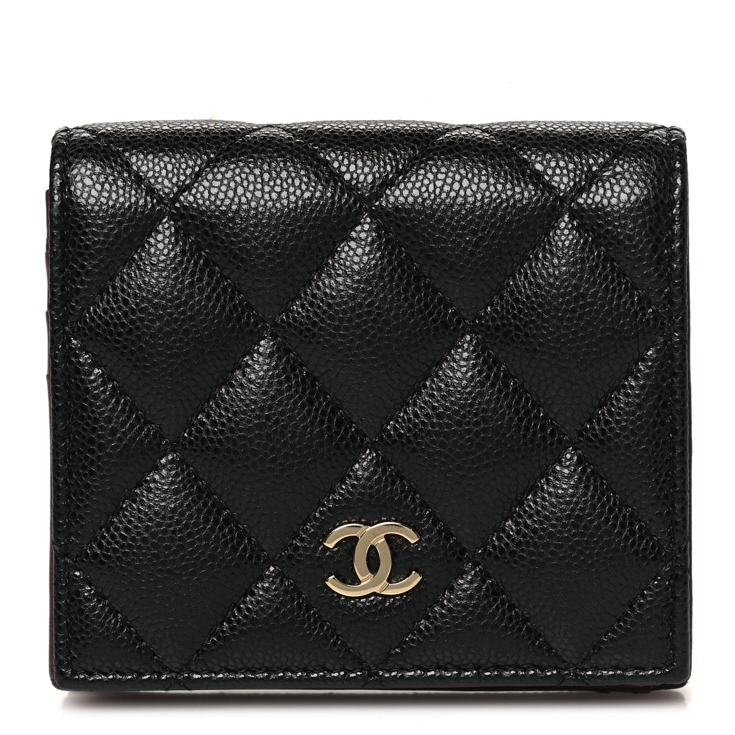 Caviar Quilted Compact Bifold Wallet Black