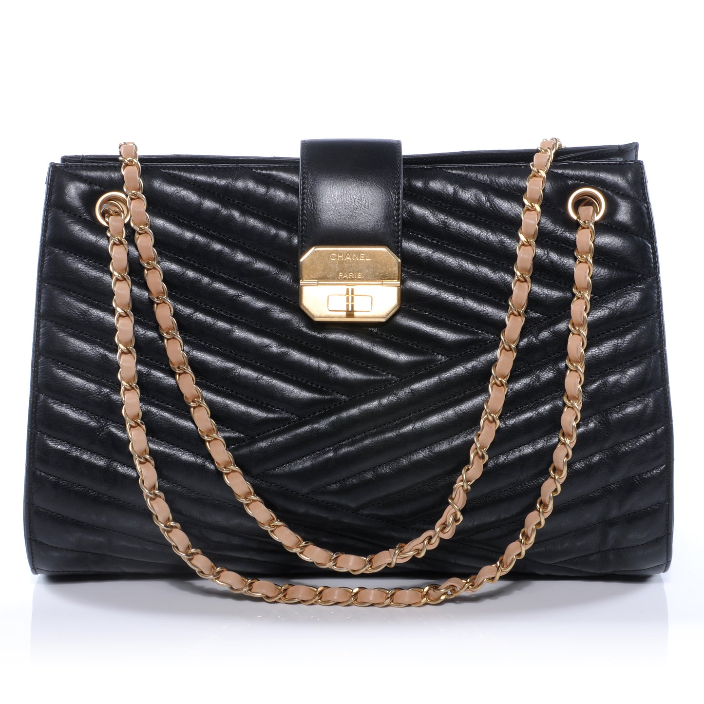 Calfskin Chevron Gabrielle Tote Black