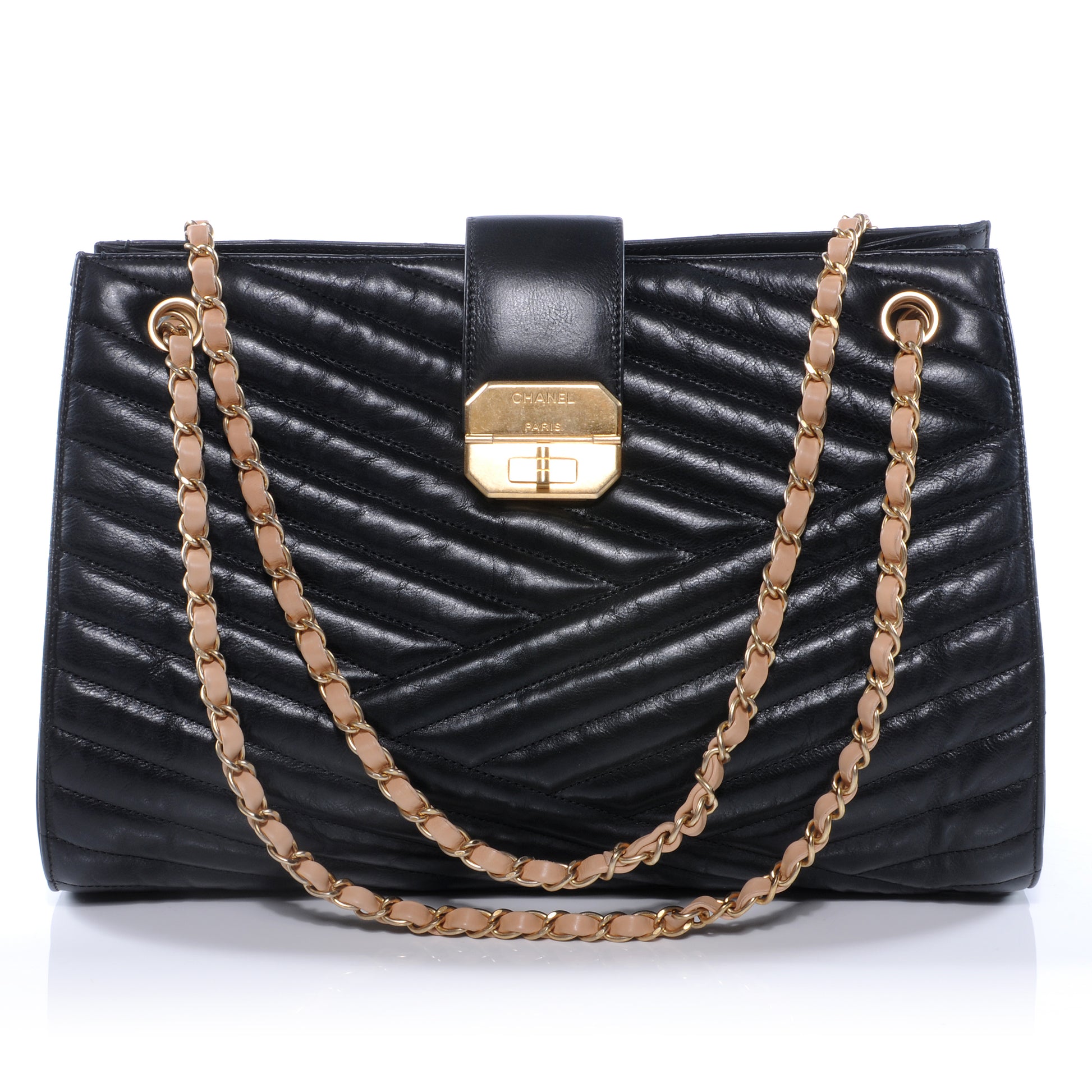 Chanel Calfskin Chevron Gabrielle Tote Black 1 of 10