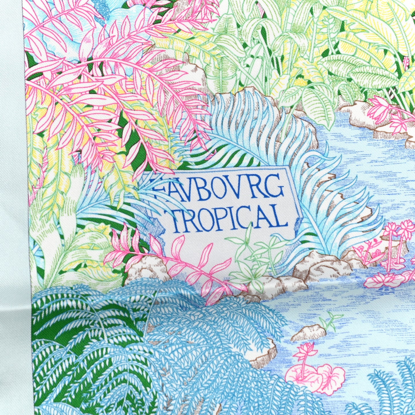 Silk Twill Faubourg Tropical Scarf 90 Bleu Vert Jaune