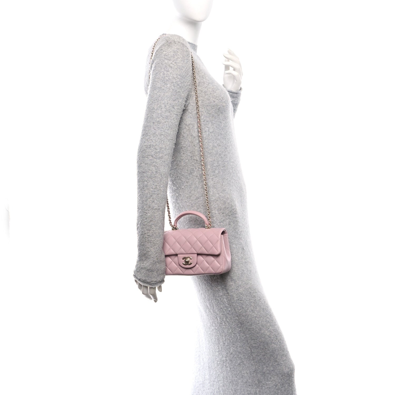 Chanel Lambskin Quilted Mini Top Handle Rectangular Flap Light Pink 2 of 11