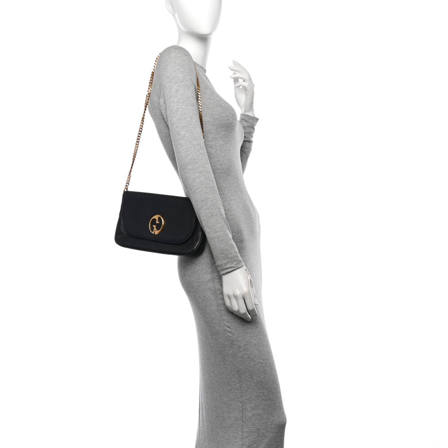 Gucci Calfskin Medium 1973 Chain Shoulder Bag Black 2 of 10