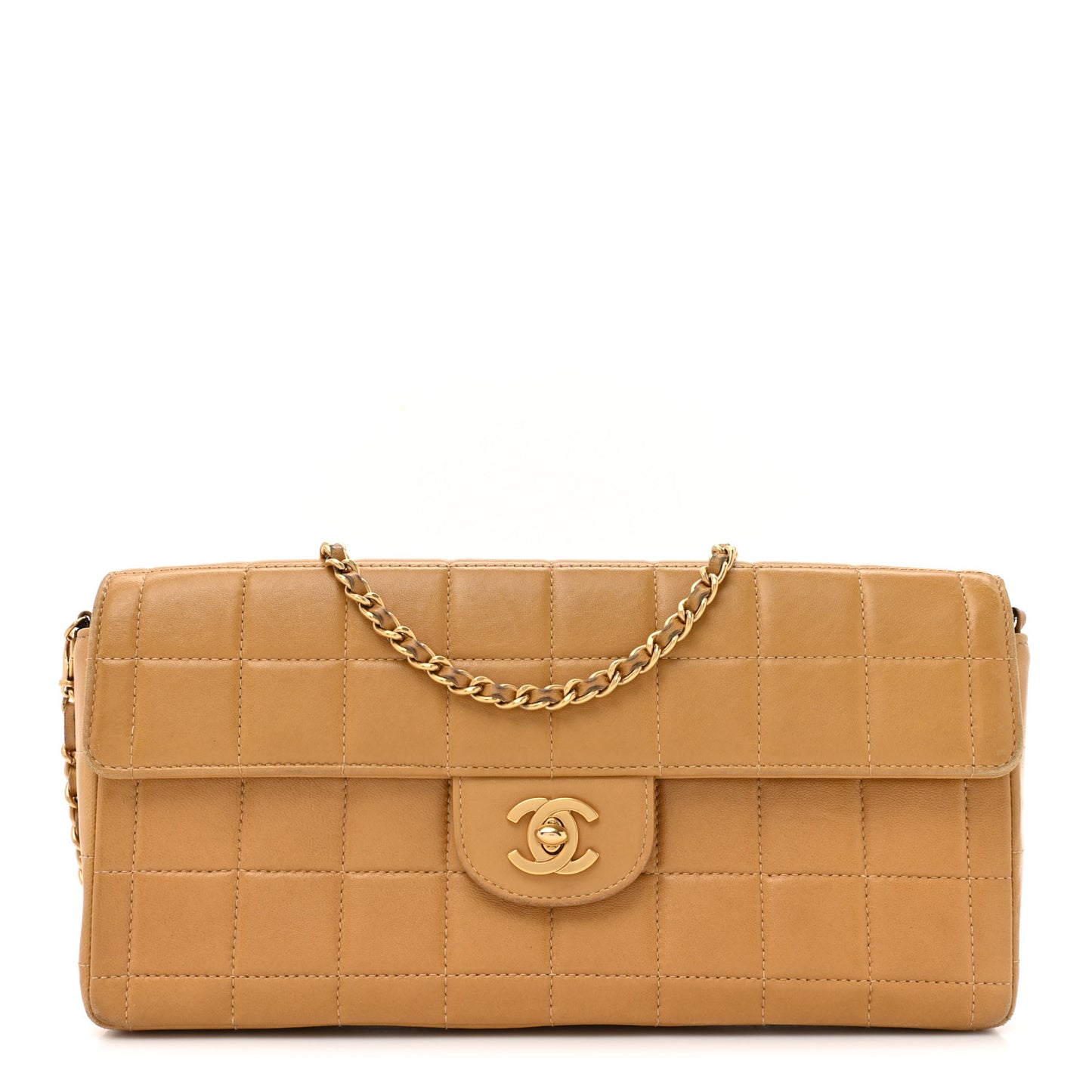 Lambskin East West Chocolate Bar Flap Beige