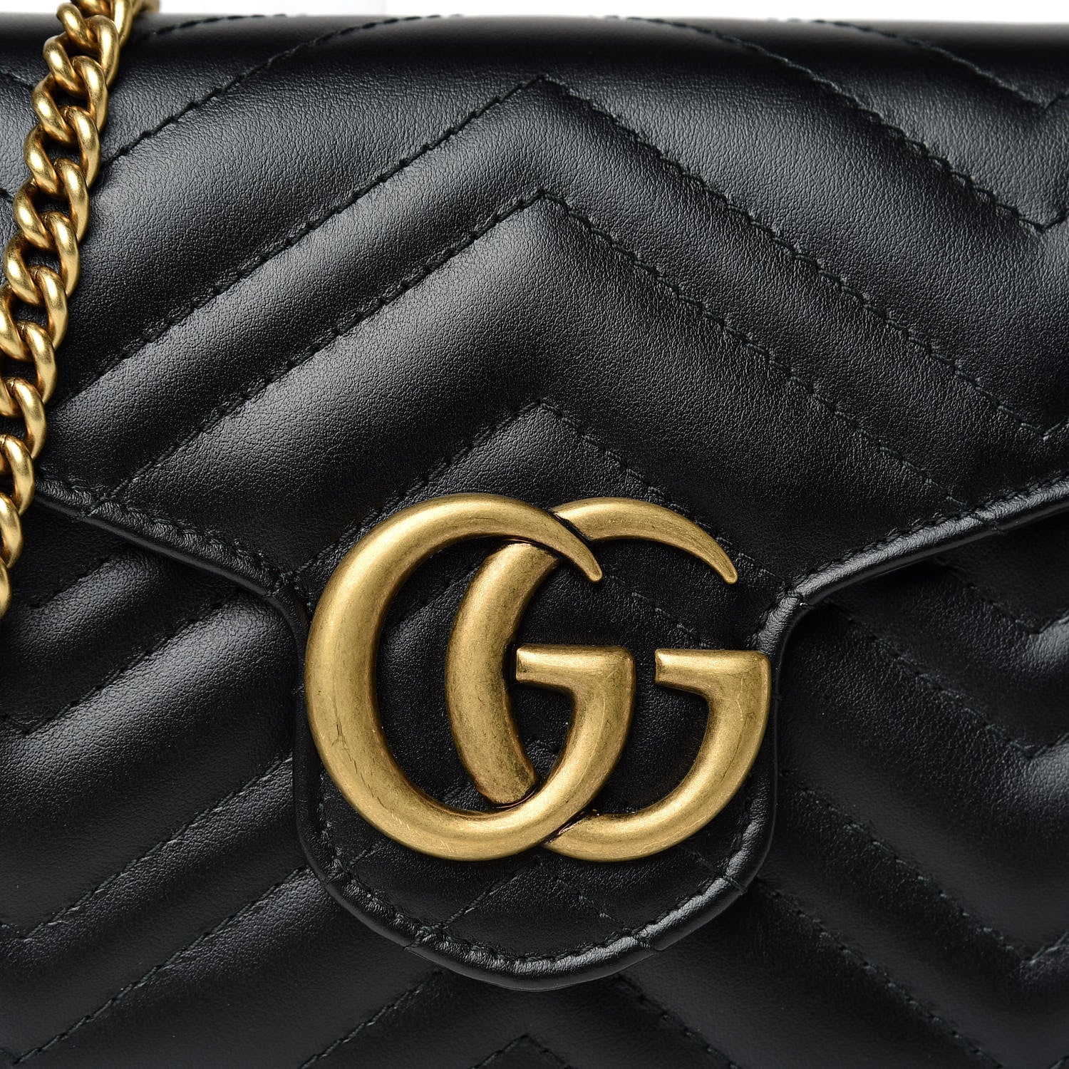 Gucci Calfskin Matelasse GG Marmont Chain Wallet Black 11 of 13