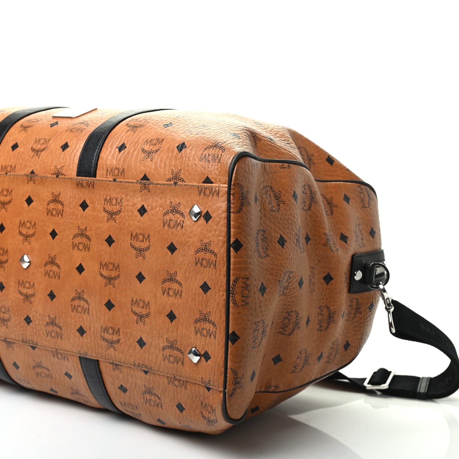 MCM Visetos Large Traveler Weekender Duffle Bag Cognac Black 7 of 9