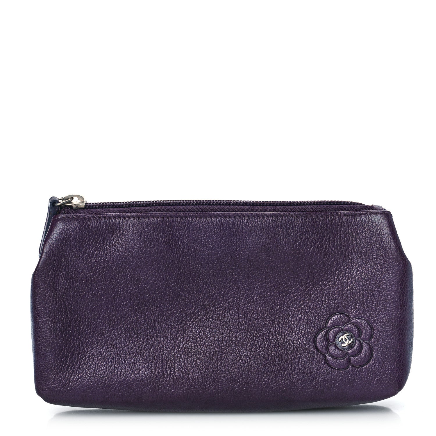 Chanel Goatskin Camellia Embossed Cosmetic Case Purple 1 of 9