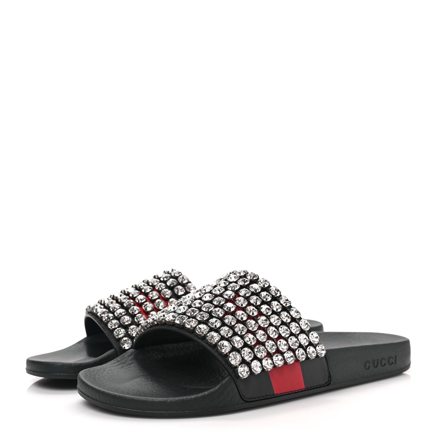 Calfskin Crystal Embellished Web Slide Sandals 41 Blue Red
