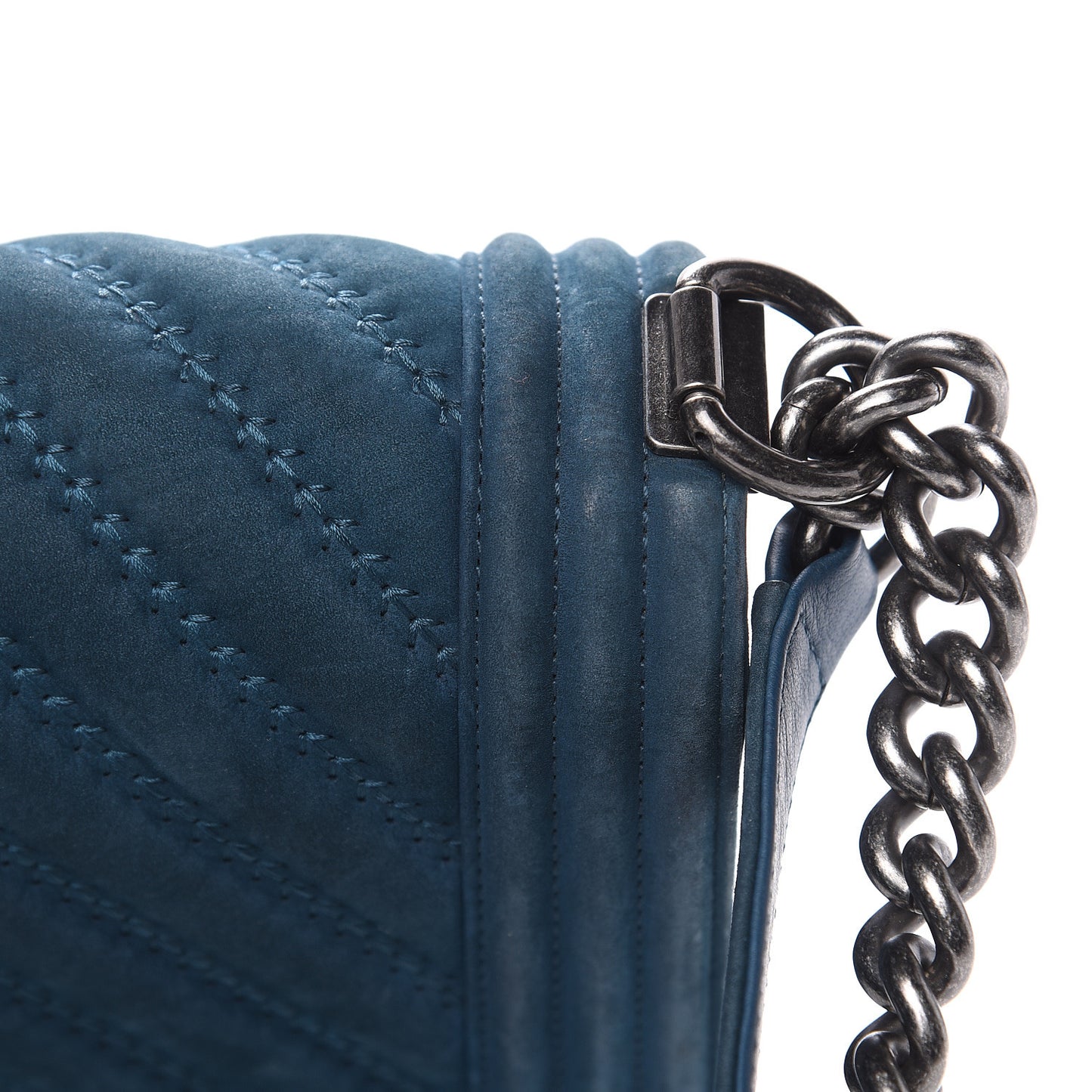 Nubuck Chevron Quilted Medium Boy Flap Blue