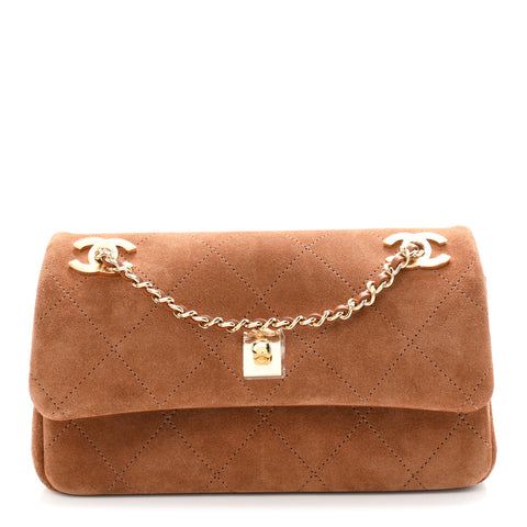 Suede Calfskin Quilted Small Eyes On You Flap Camel