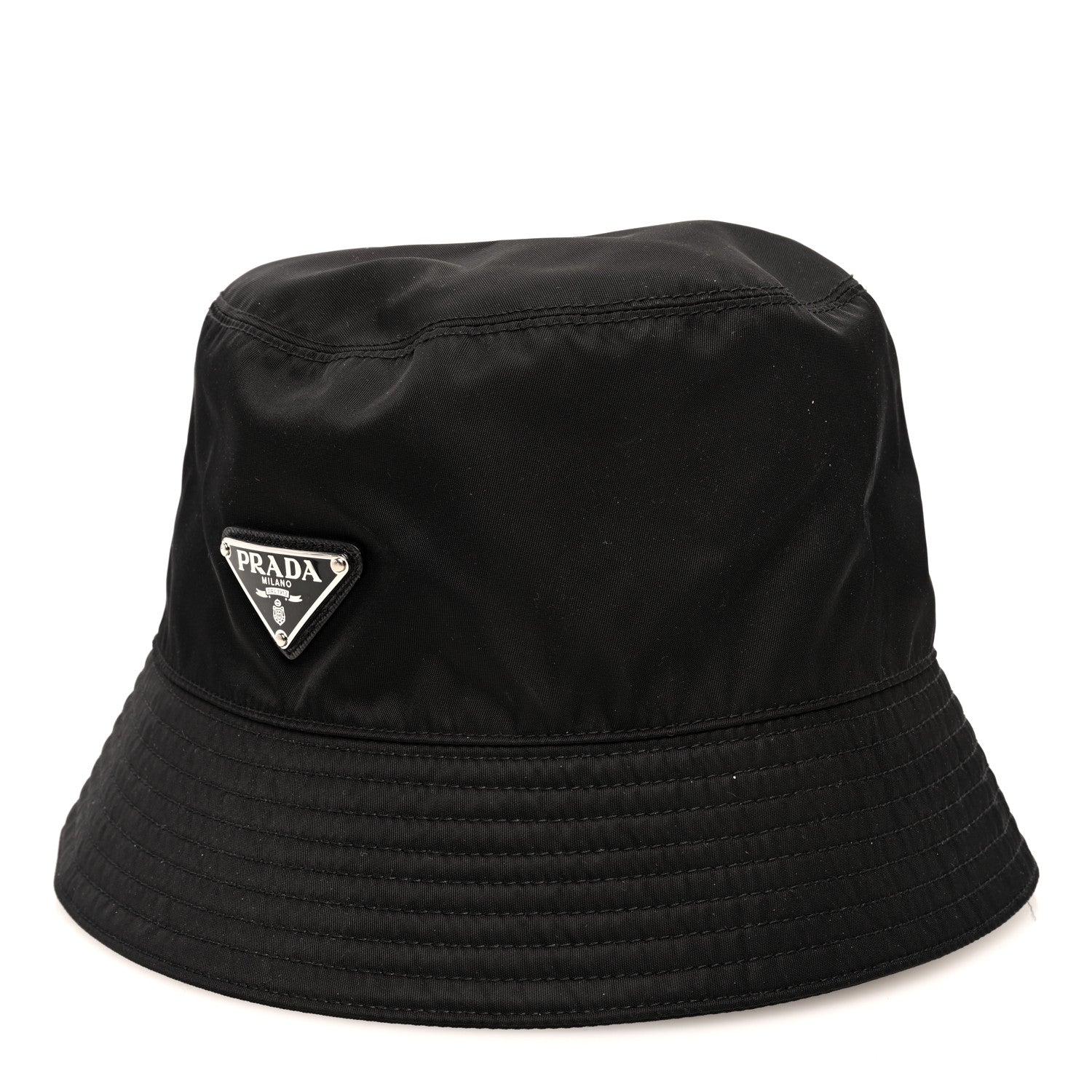 Prada Re-Nylon Metal Triangle Logo Womens Bucket Hat M Black 1 of 8