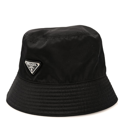 Prada Re-Nylon Metal Triangle Logo Womens Bucket Hat M Black 1 of 8