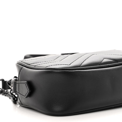 Gucci Calfskin Matelasse Monochrome Mini GG Marmont Chain Shoulder Bag Black 8 of 9