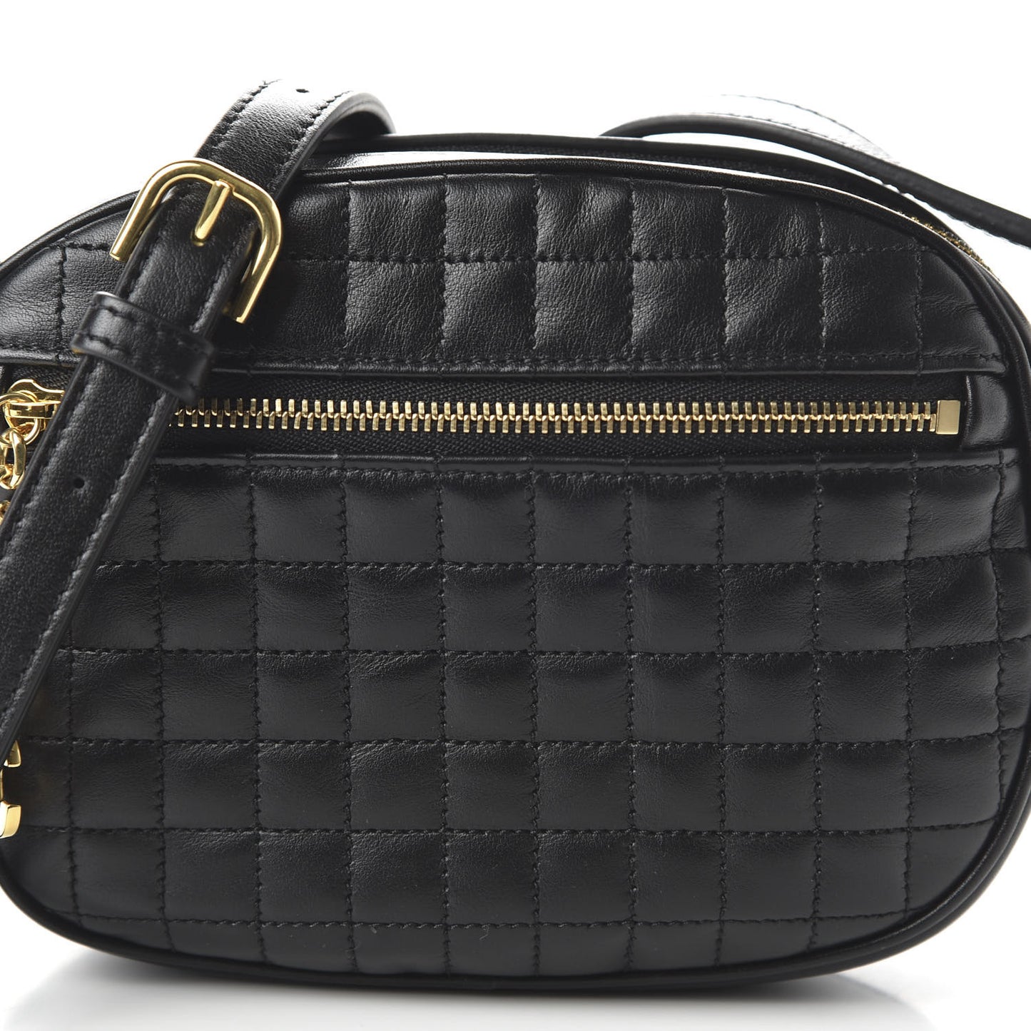 Calfskin Quilted Small C Charm Bag Black