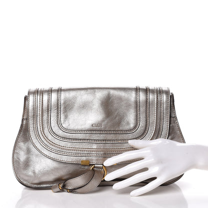 Chloe Metallic Calfskin Marcie Clutch Pewter 2 of 8