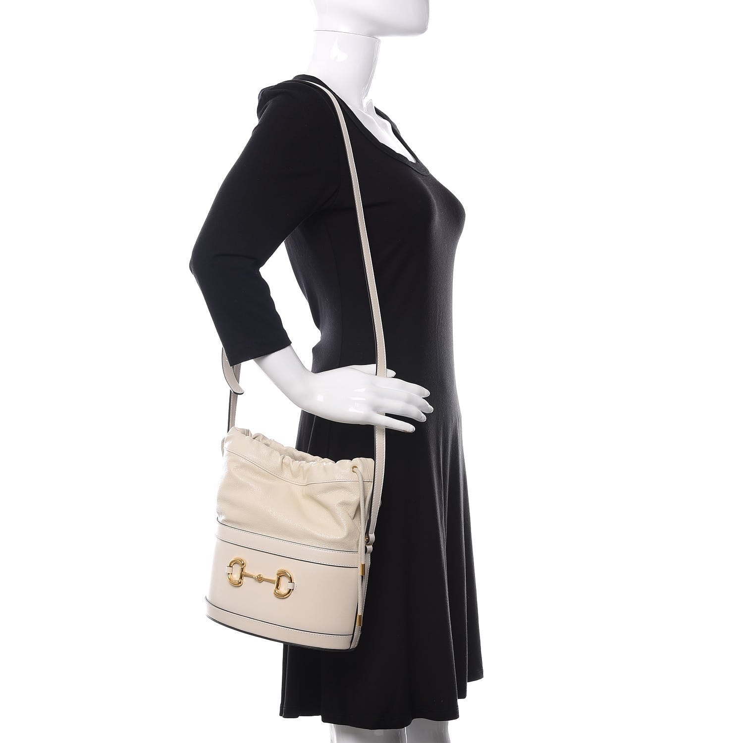 Gucci Azalea Sakai Calfskin Horsebit 1955 Drawstring Bucket Bag Mystic White 2 of 11