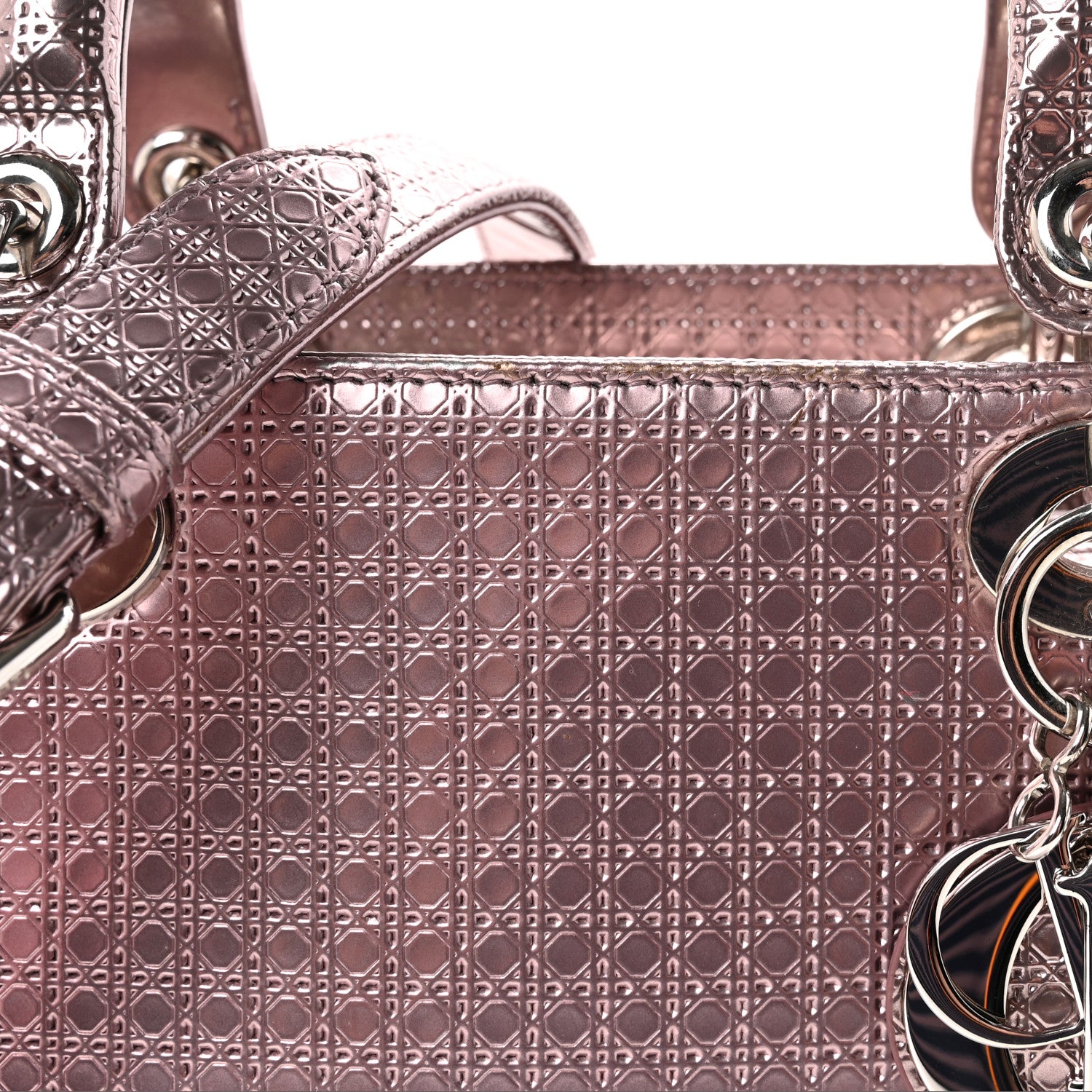 Christian Dior Metallic Patent Micro-Cannage Medium Lady Dior Pink