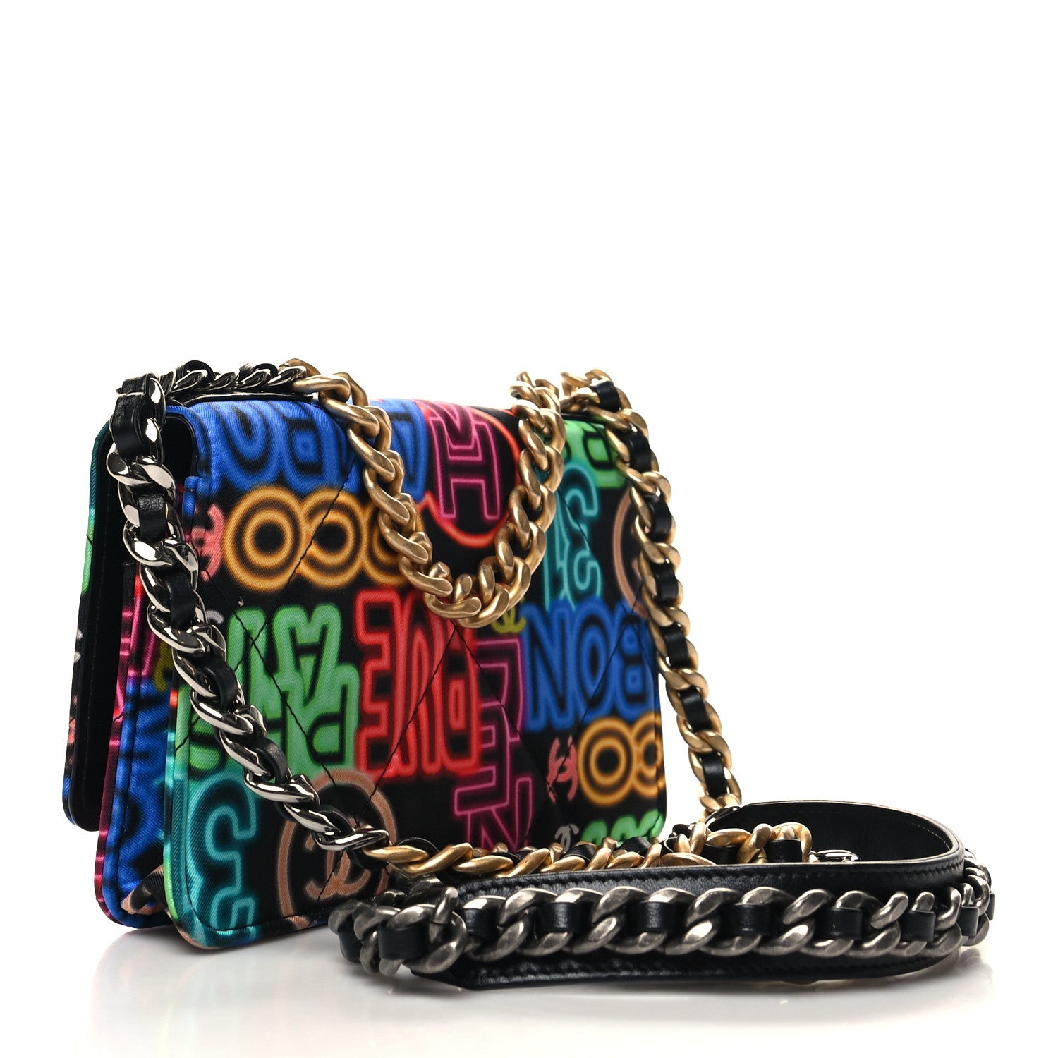 Chanel Fabric Printed Chanel 19 Wallet On Chain WOC Black Multicolor 3 of 14