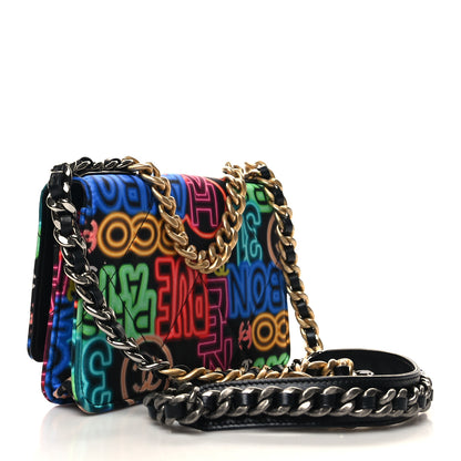 Chanel Fabric Printed Chanel 19 Wallet On Chain WOC Black Multicolor 3 of 14