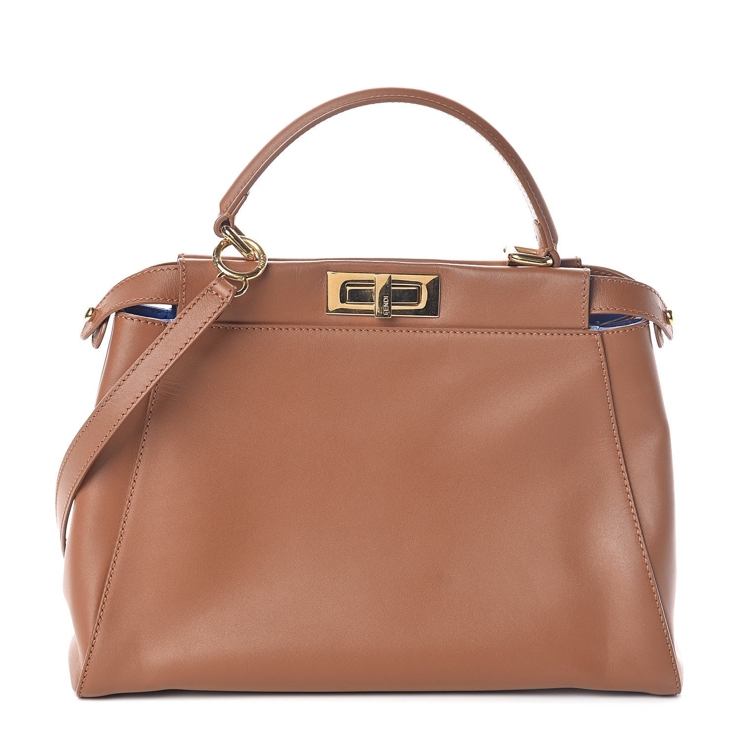 Fendi Vitello Morgan Shiny Nappa Medium Peekaboo Iconic Satchel Cuoio Bluette 1 of 10