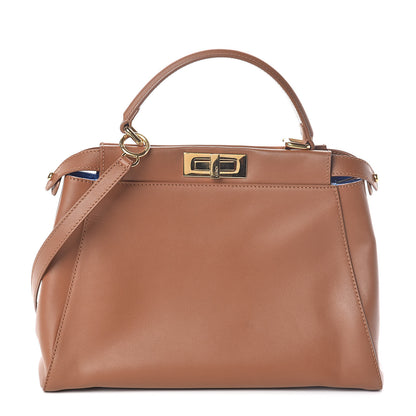 Fendi Vitello Morgan Shiny Nappa Medium Peekaboo Iconic Satchel Cuoio Bluette 1 of 10