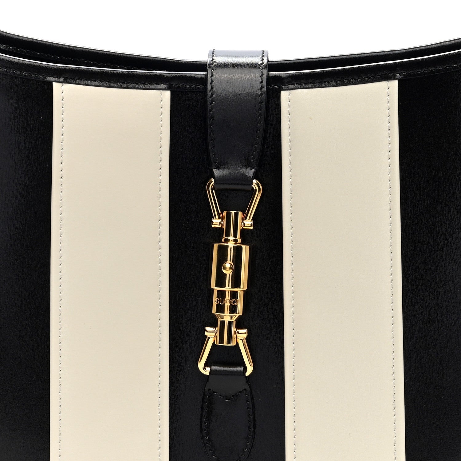 Gucci Boarded Dyana Lux Calfskin Striped Medium Jackie 1961 Hobo Black White 7 of 9