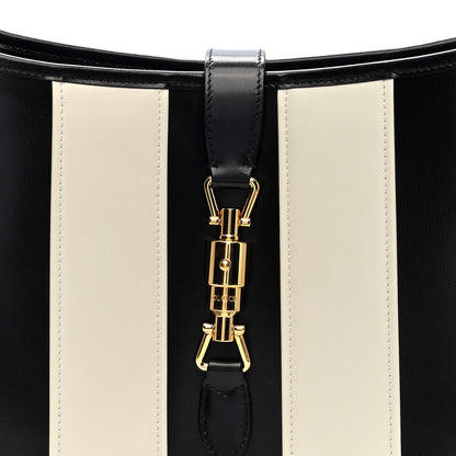 Gucci Boarded Dyana Lux Calfskin Striped Medium Jackie 1961 Hobo Black White 7 of 9