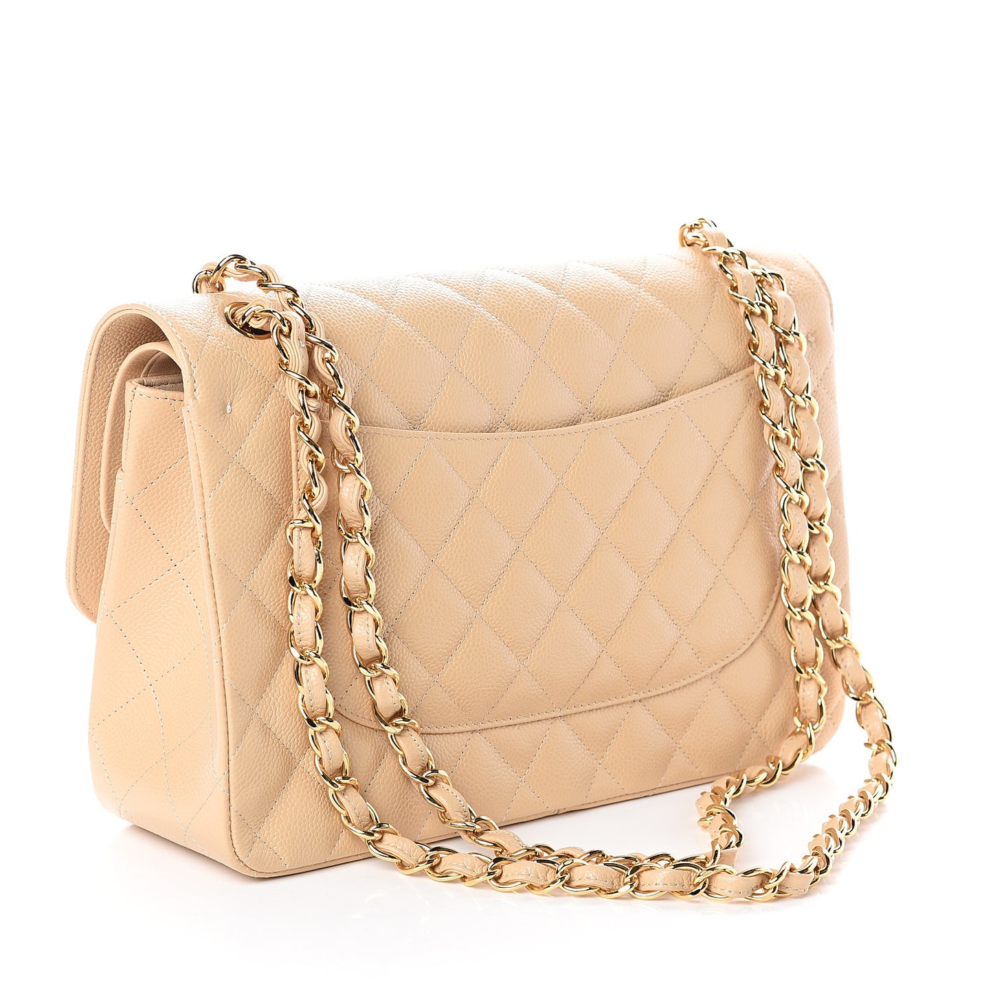 Caviar Quilted Jumbo Double Flap Beige Clair