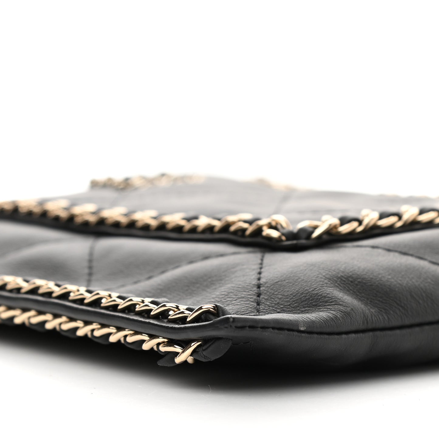 Calfskin Quilted Small Chain Flat Tote Black