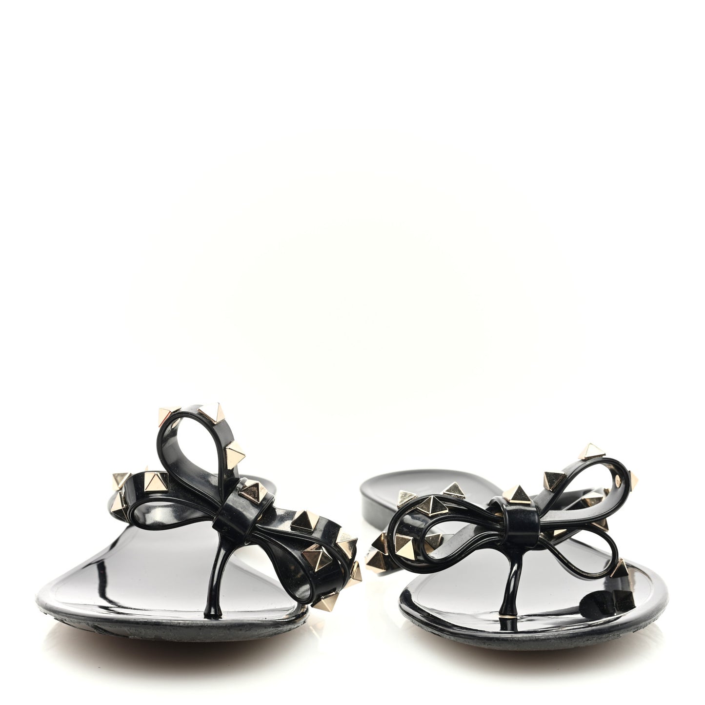 PVC Jelly Rockstud Bow Thong Sandals 39 Black