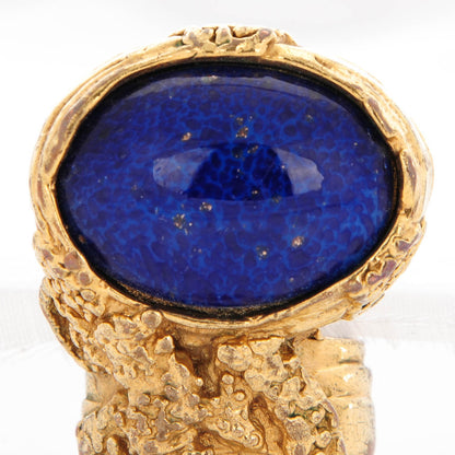 Saint Laurent Glass Cabochon Arty Ovale Ring 8 Gold Lapis 6 of 6