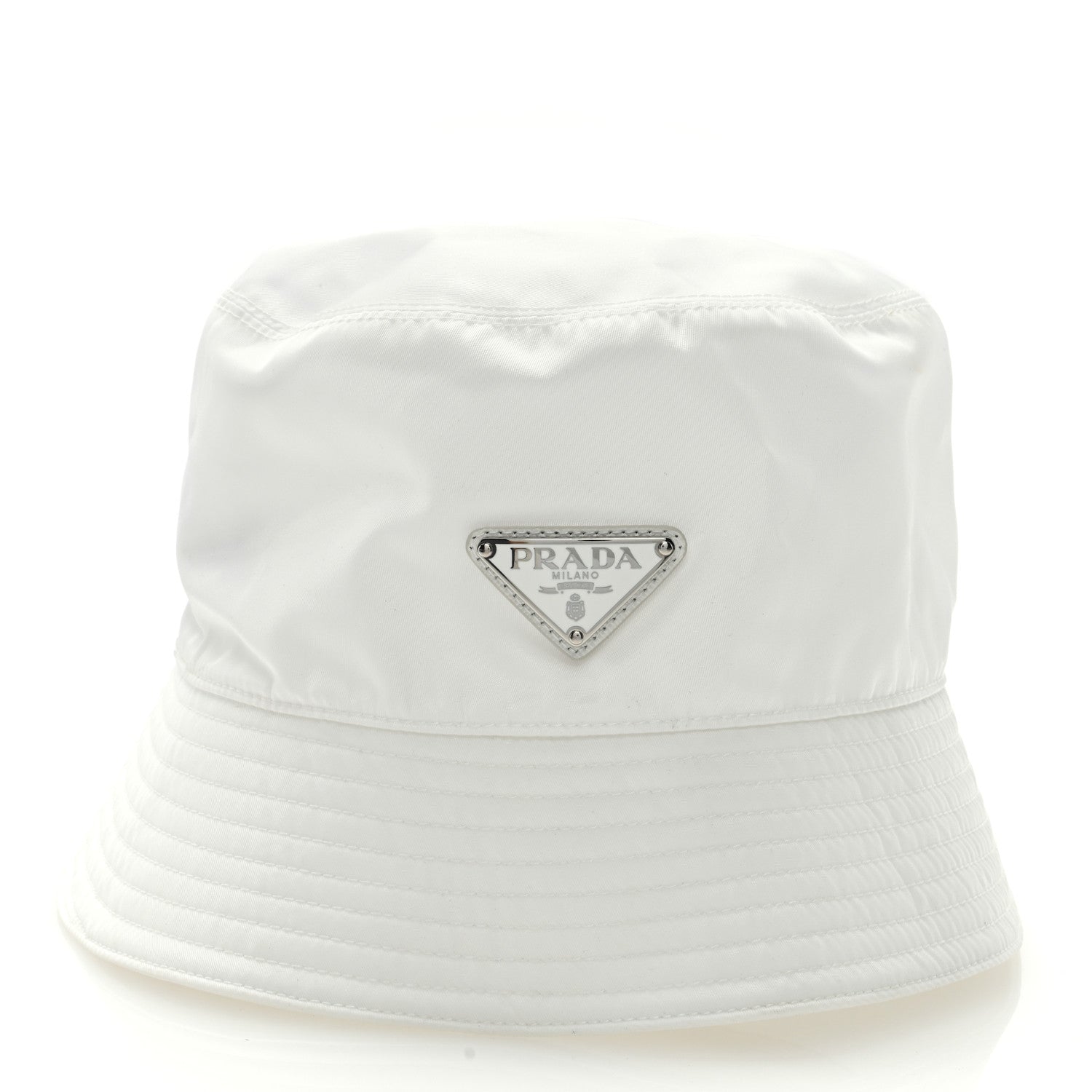 Prada Re-Nylon Metal Triangle Logo Mens Bucket Hat XL White 4 of 8