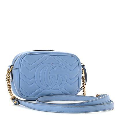 Gucci Calfskin Matelasse Mini GG Marmont Chain Shoulder Bag Clear Sky Blue 3 of 13