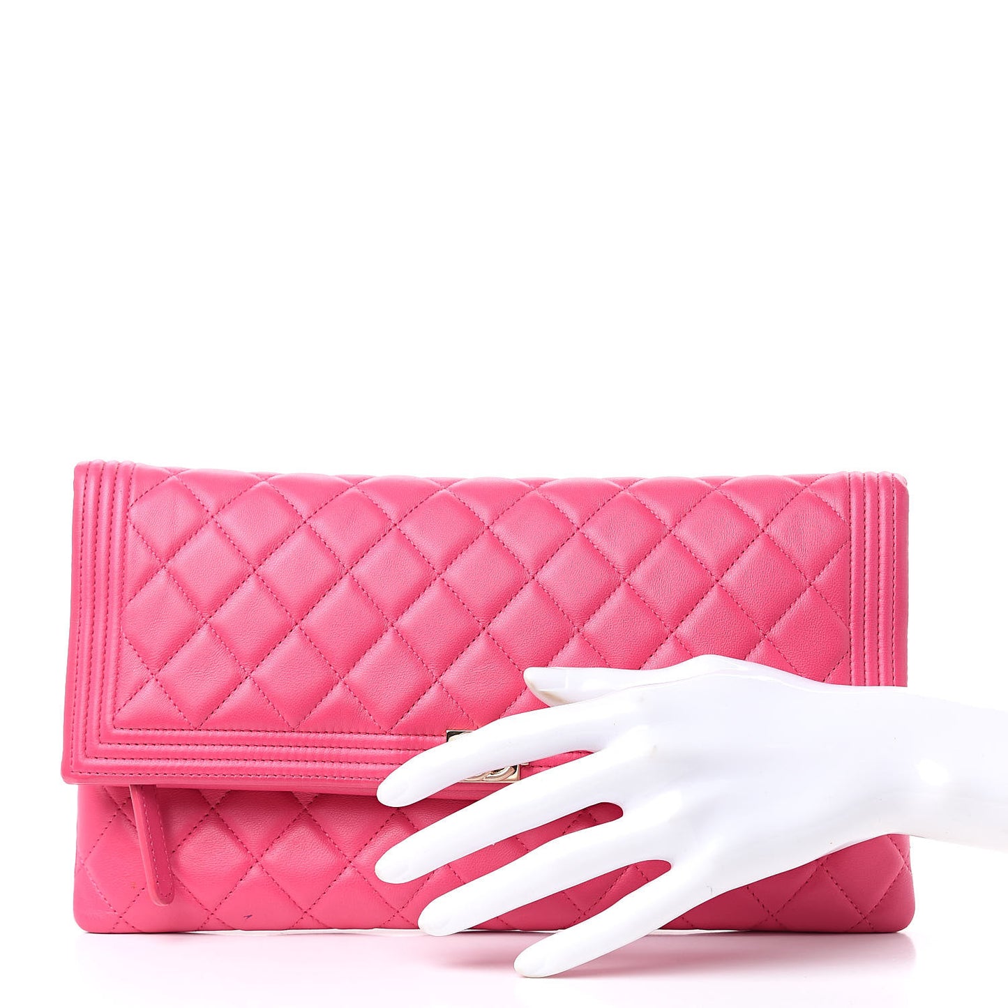 Lambskin Quilted Beauty CC Boy Clutch Fuchsia