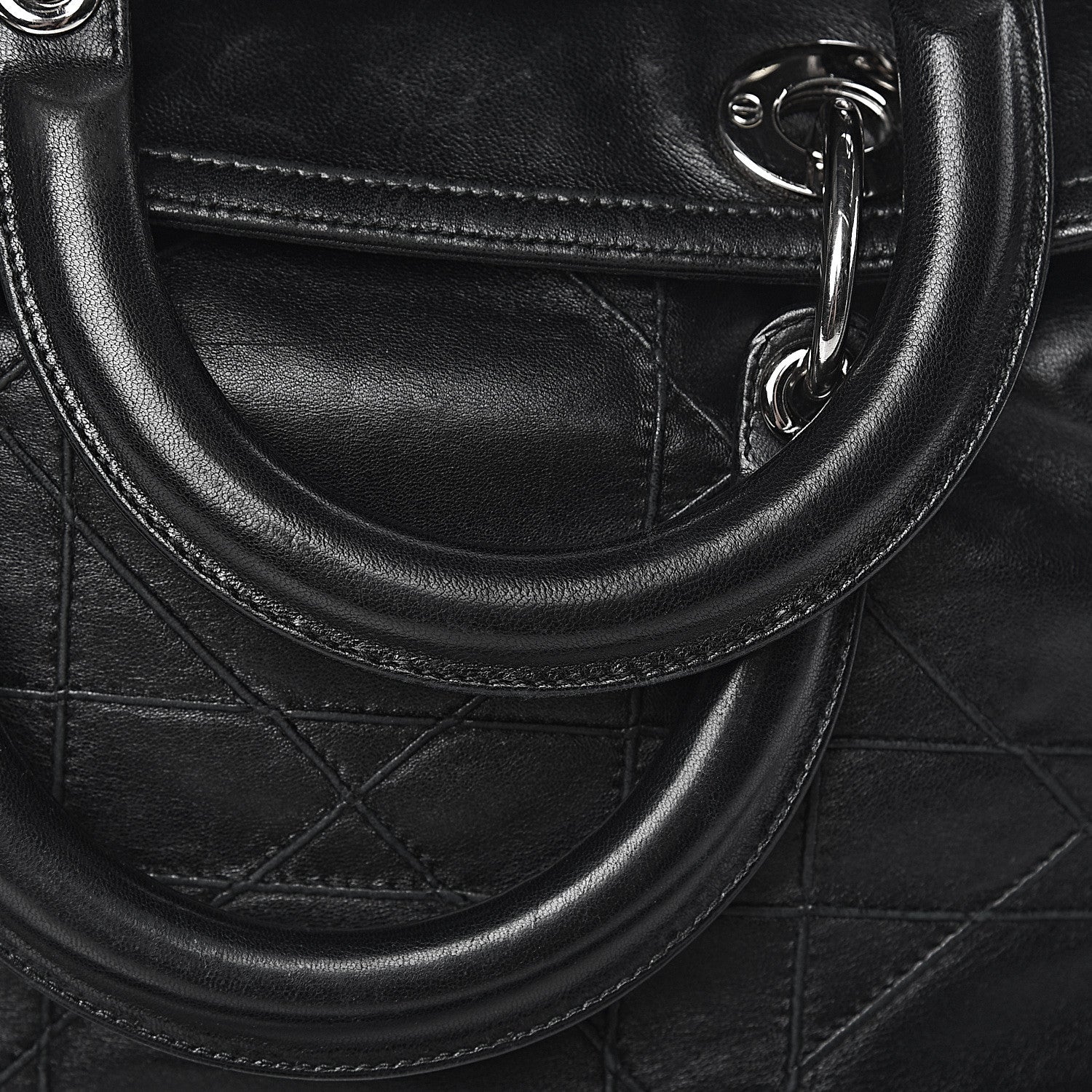 Christian Dior Lambskin Cannage Medium Granville Tote Black 9 of 17