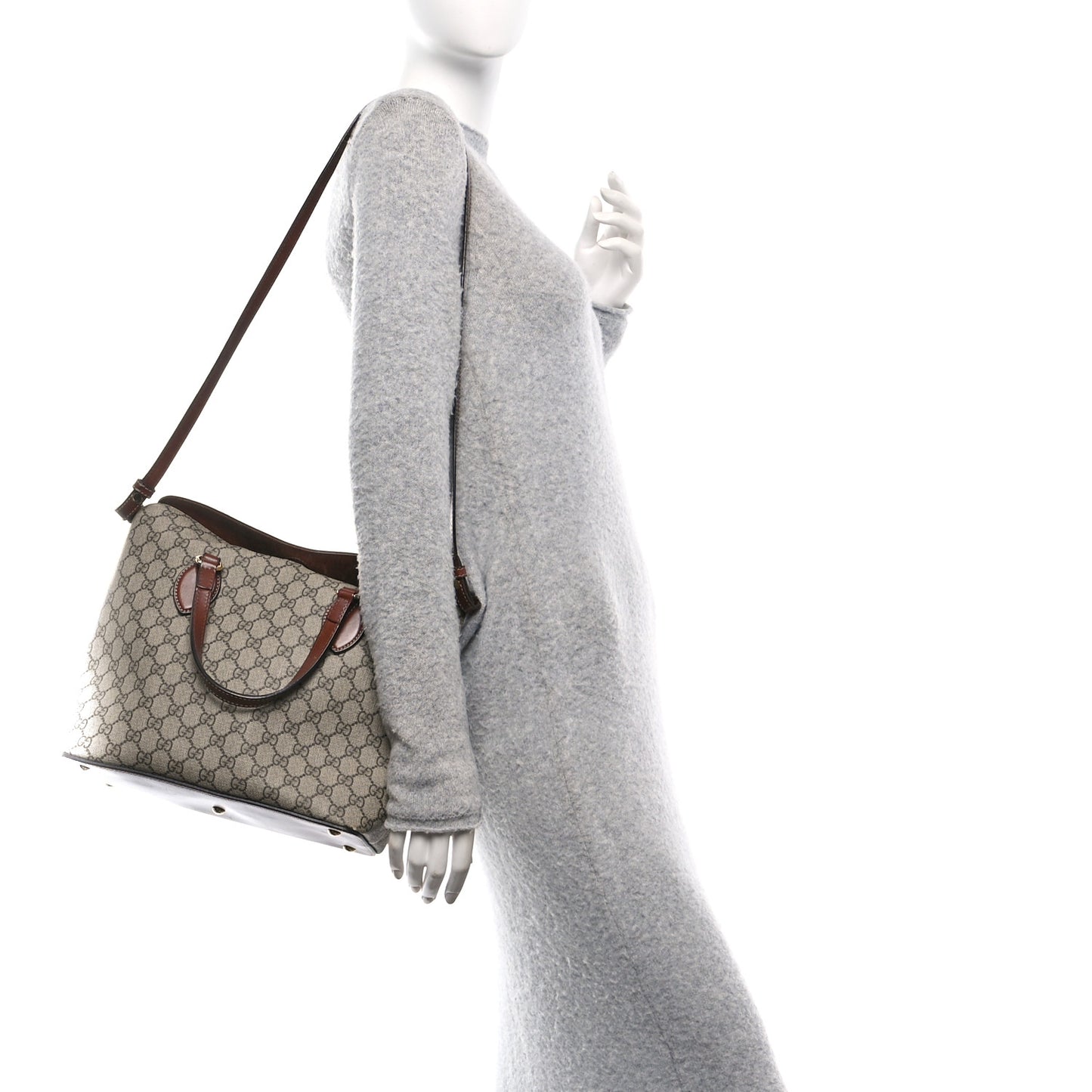 GG Supreme Monogram Linea A Foldover Tote Brown