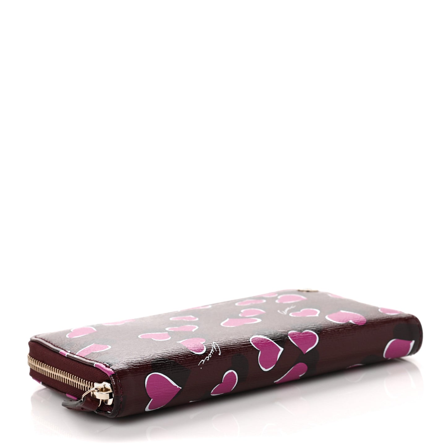 Calfskin Heartbeat Print Zip Around Wallet New Wine