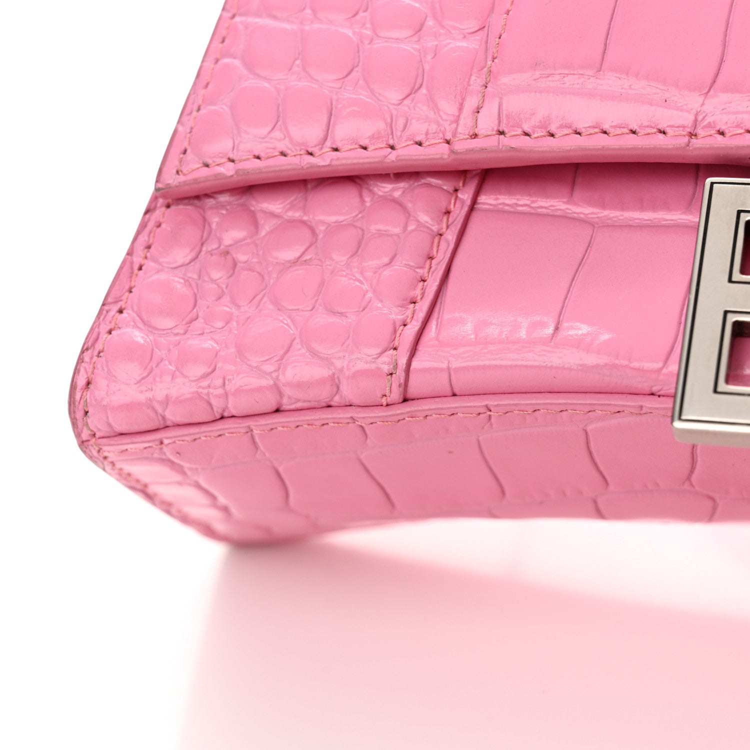 Balenciaga Shiny Calfskin Crocodile Embossed Hourglass Top Handle Bag XS Baby Pink 19 of 20