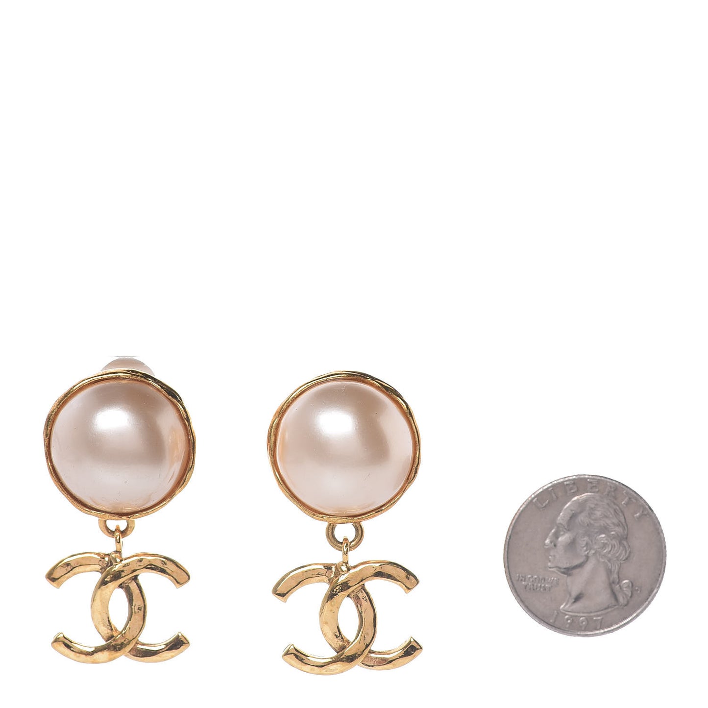 Pearl CC Drop Clip On Earrings Gold